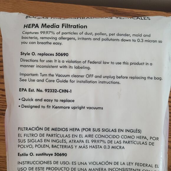 Kenmore "Style O" Upright Replacement Vacuum Bags HEPA Filtration - Eleven Total - Picture 4 of 4